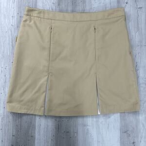 Greg Norman Perfect Fit Tan White Pleated Pockets Girly Golf Skort 10